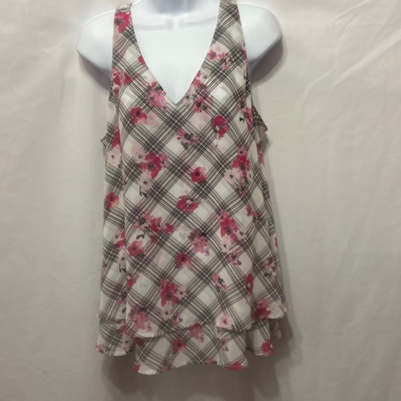 Lane Bryant Tops - Lane Bryant Pink Floral Plaid Tank Top